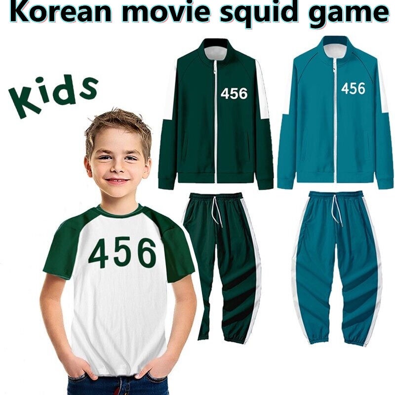 Korean Squid Game Cosplay Suit Kids Jacket+Pants Tshirt Set Li