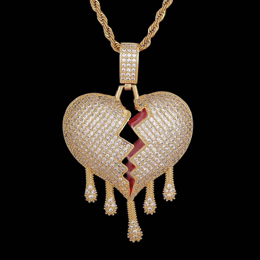 Gold Star Iced Out Broken Heart Pendant Necklace For Mens Hip Hop