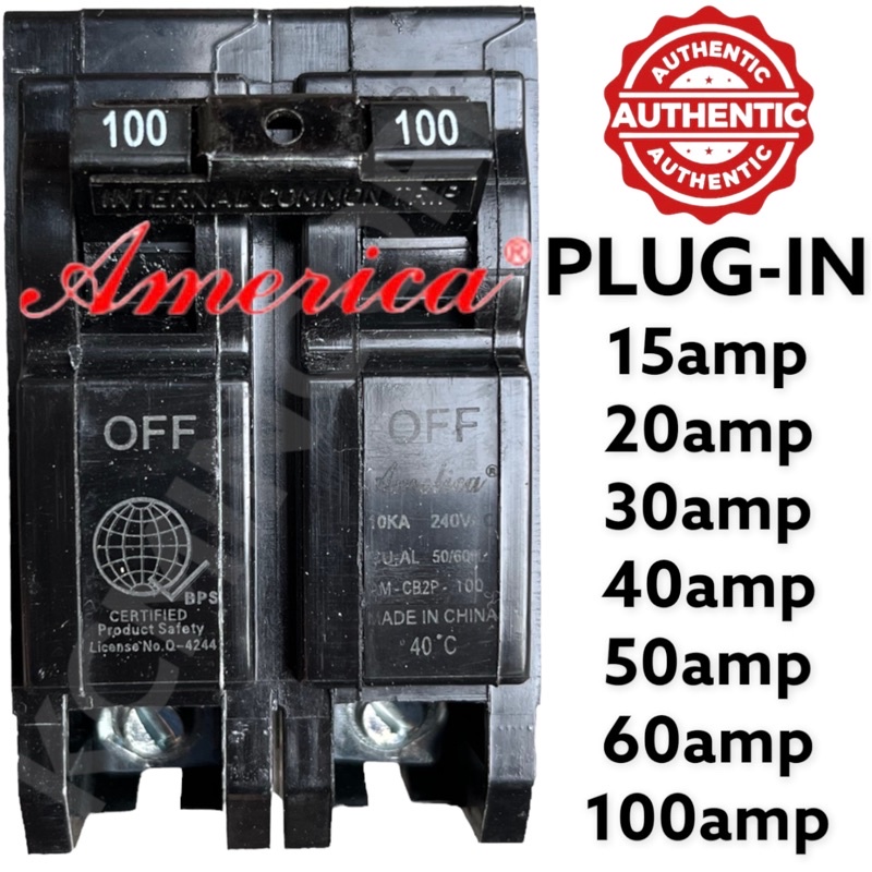 America PLUG-IN Circuit Breaker 15, 20, 30, 40, 50, 60, 100amp | Shopee ...