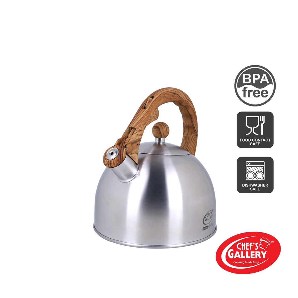 Chef's Gallery Whistling Kettle 2.5L Wood Handle BPA Free