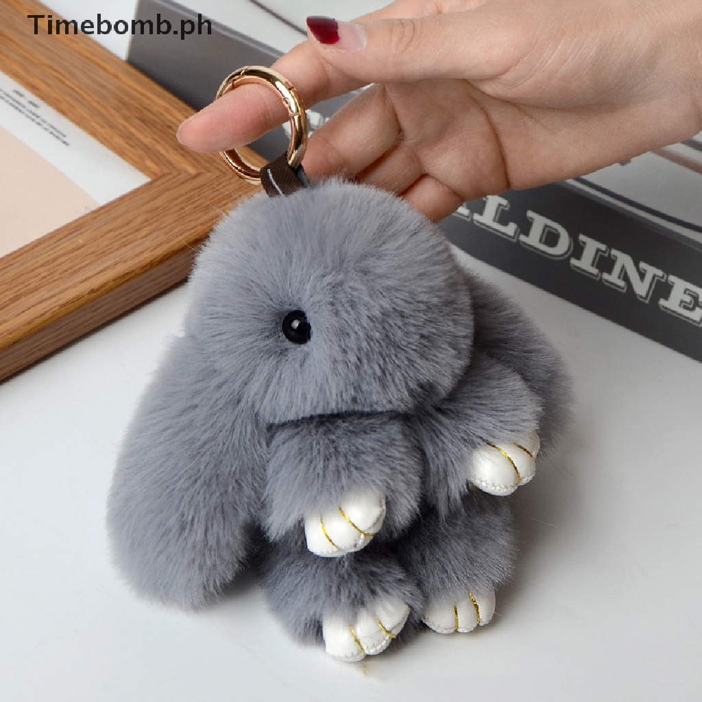 Valentine's Day Gift // Rabbit Keychain Ring Fluffy Real Fur Pompon ...