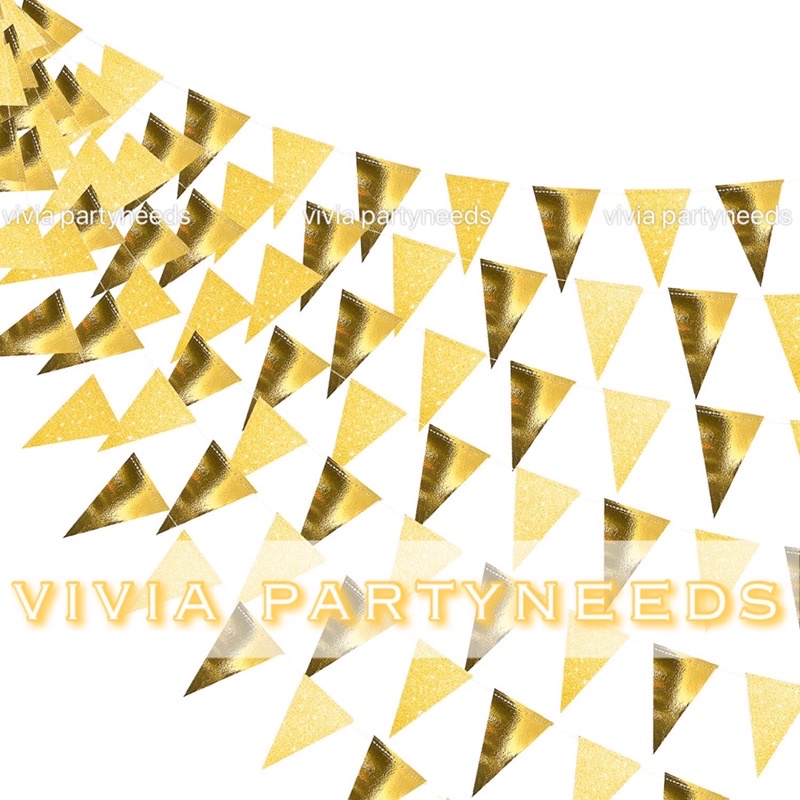 3M Gold Glitter Triangle Flag String Banner Garland Birthday Wedding ...
