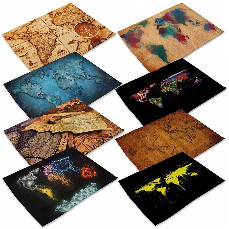 1 Pcs World Map Pattern Placemat Dining Table Mat Cotton Linen Pad Bowl ...