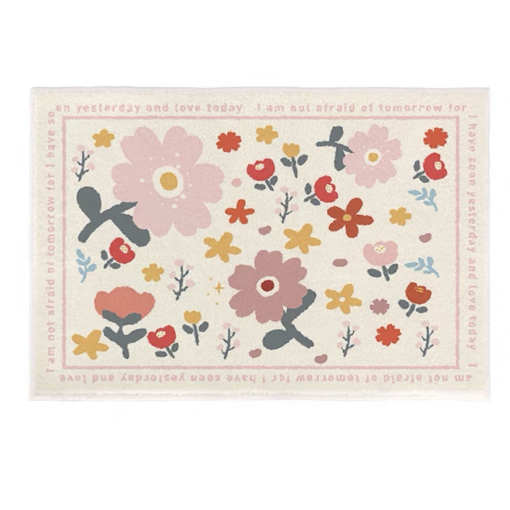 Flower Floor Mat / Pink × White（Round Floral Red / Pink