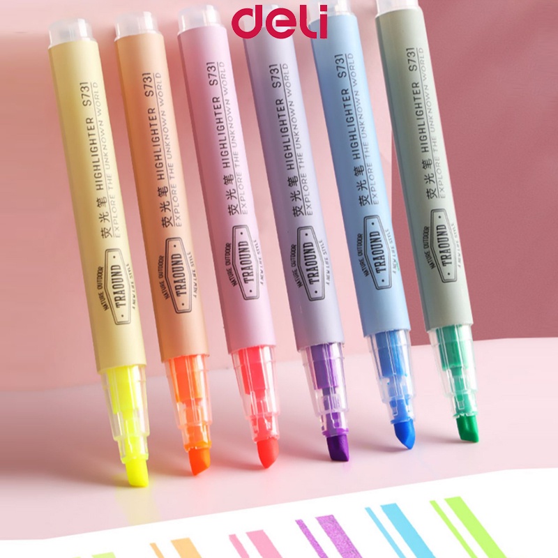 Deli 6 Color Highlighter Pen Pastel Pen Student Drawing Colored Marker ...