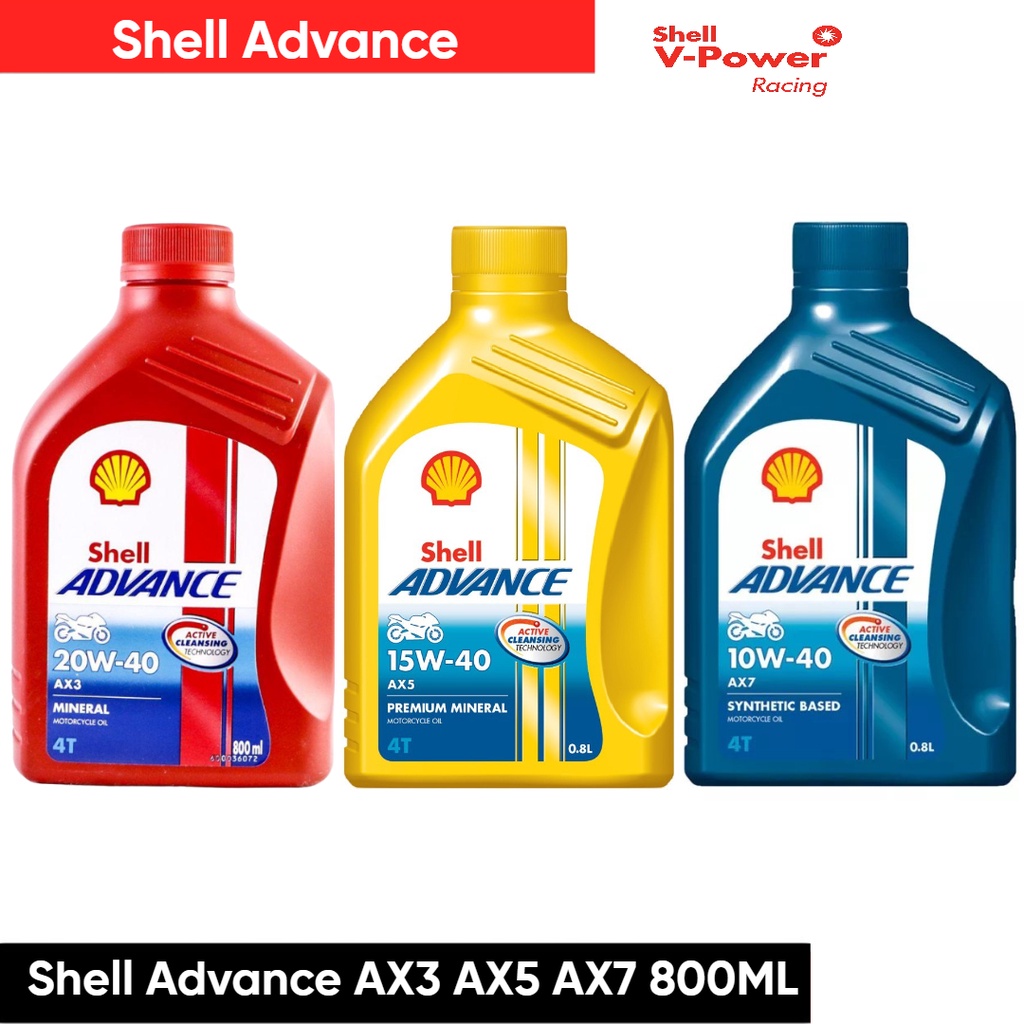 Shell Advance 4t Fully Synthetic Based Engine Oil Ax3 20w40 Ax5 15w40 Ax7 10w40 800ml Shopee 