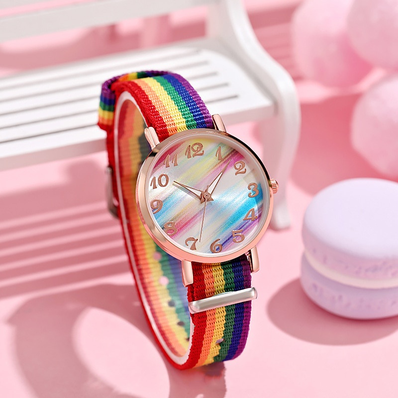 Rainbow Color Women's Watch Nylon Strap Colorful Wristwatch For Ladies | Shopee Philippines