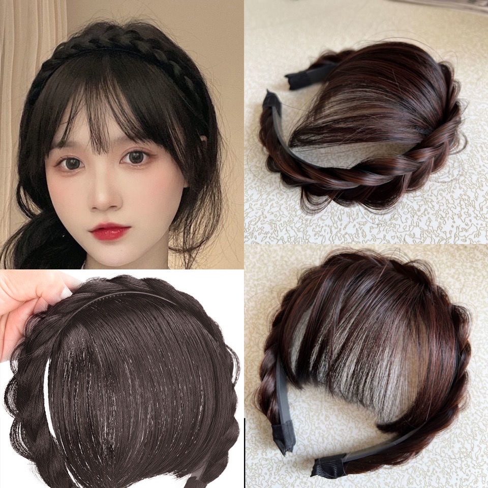 GKX Fake Bangs Fake Wig Hairband Women Braid Hair Wig Headband With