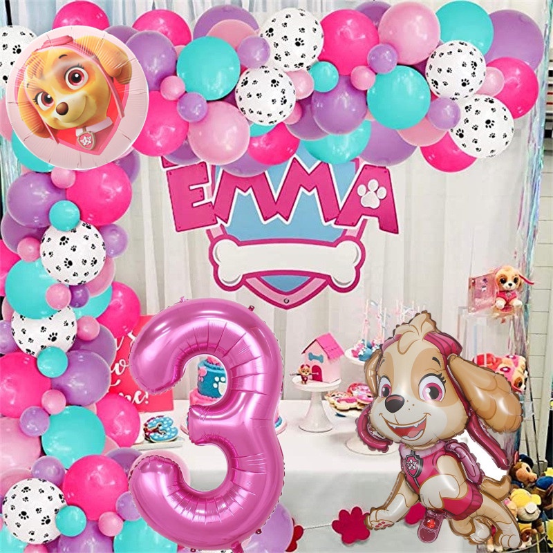 84pcs/set Pay Patrol Theme Birthday Balloon Decoration Set Rose Red ...