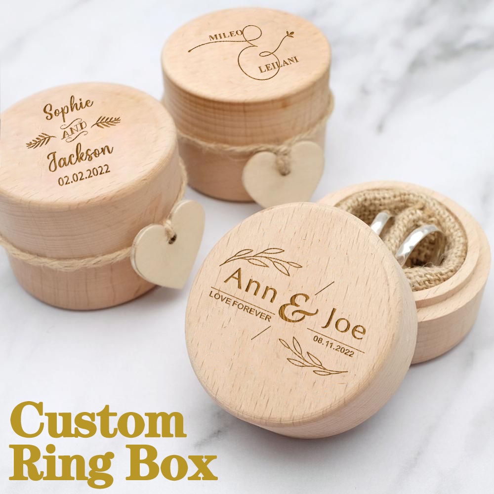 Personalised Wood Ring Box Custom Name Date Ring Box Keepsake Engraved