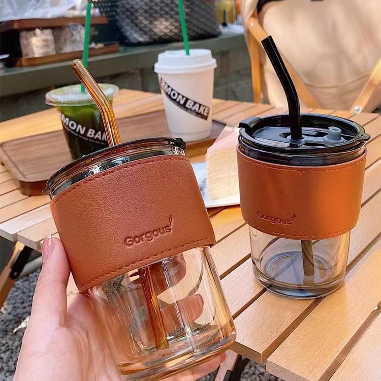 Double Wall Glass Mug Heat Resistant Drinkware Clear Coffee Mug With Straw 450ml Shopee