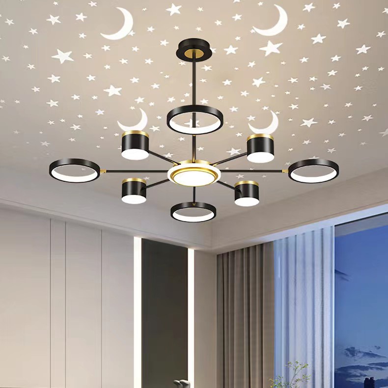 Nordic Starry Sky Led Chandelier Ceiling Light Tricolor Bedroom Simple ...