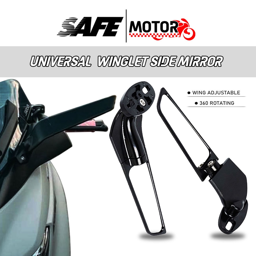 Winglet Side Mirror Universal Wind Wing Rotating Safe Motorcycle