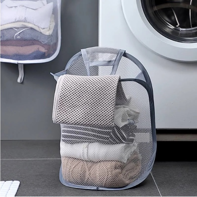 Mesh Laundry Bag, Space Saving Corner Small Laundry