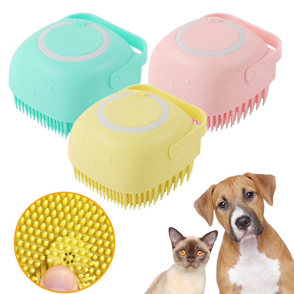 Dog&Cat Bath Brush, Pet Massage Brush Shampoo Dispenser, Soft Silicone ...
