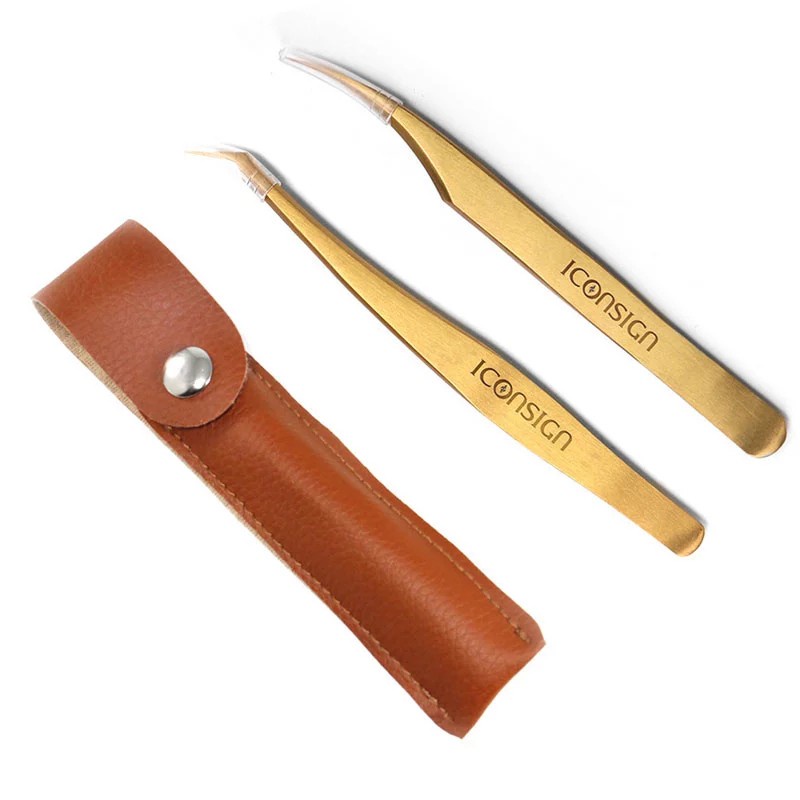 Iconsign Golden Eyelash Tweezer Stainless Steel High Precision Fan