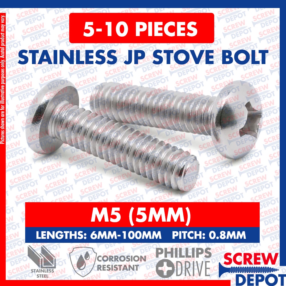 10 / 5 PCS M5 ( 5mm ) STAINLESS JP Stove Bolt / SS Roundhead Bolt / SUS ...