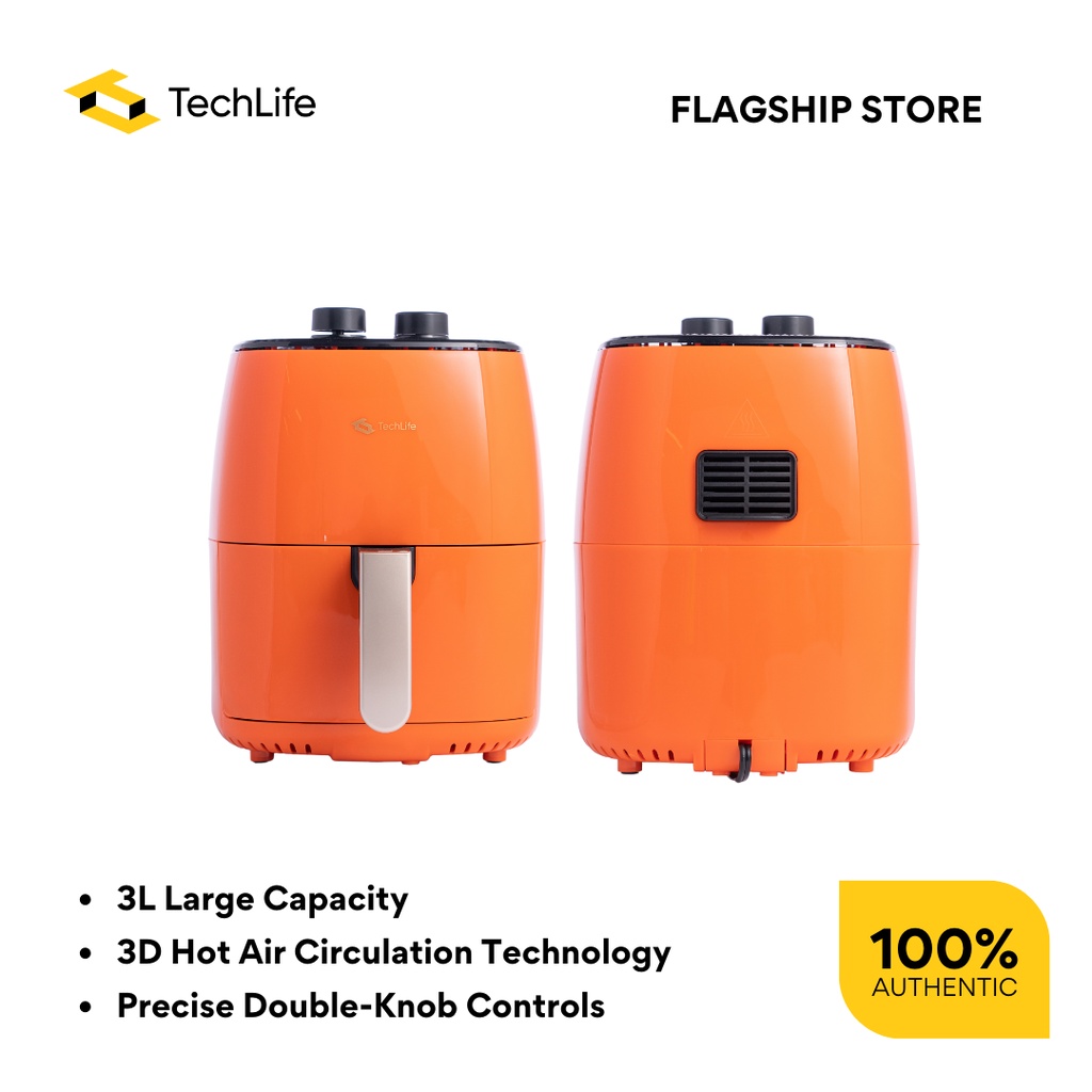 TechLife Air Fryer 1400W 3L Large Capacity Precise DoubleKnob
