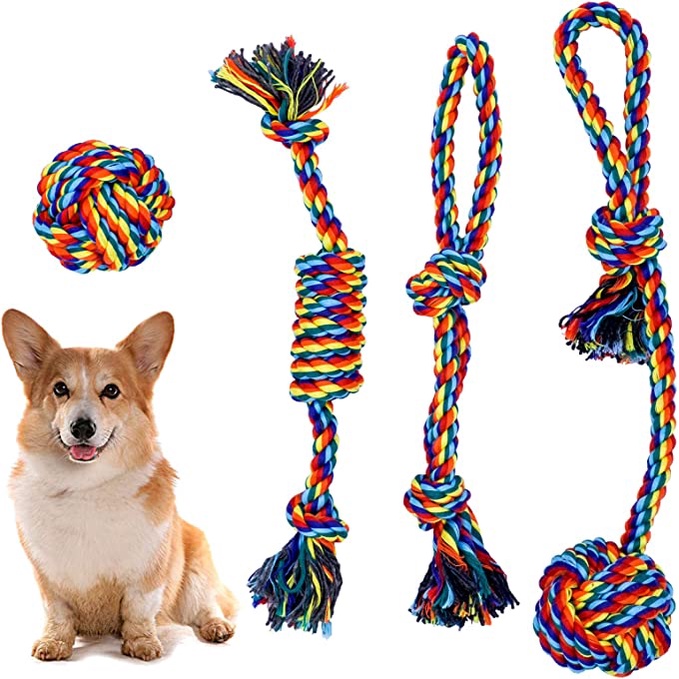 4-Piece Dog Rope Ball Toy Set: Heavy-Duty Toys for Dogs, Cats, Puppies ...