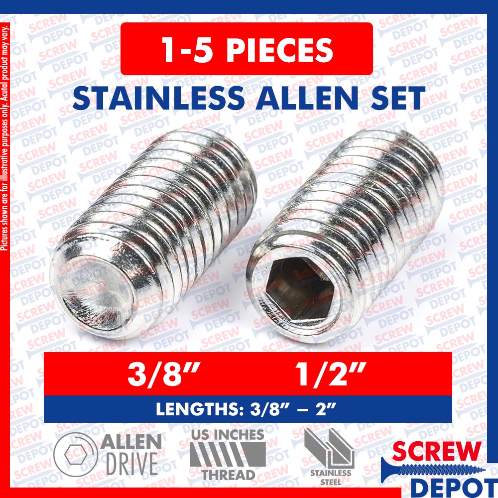 5/1 PCS 3/8 1/2 SS Allen Set / Stainless Allen Setscrew Socket Grub ...