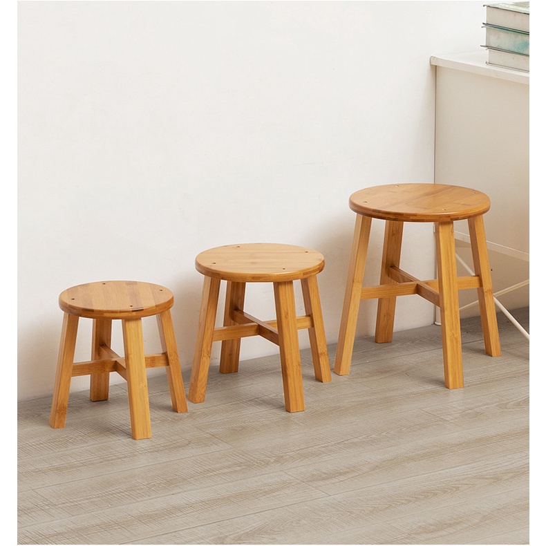 LHK Solid Bamboo Wooden Stool Chair For Adult/Children Small/Medium