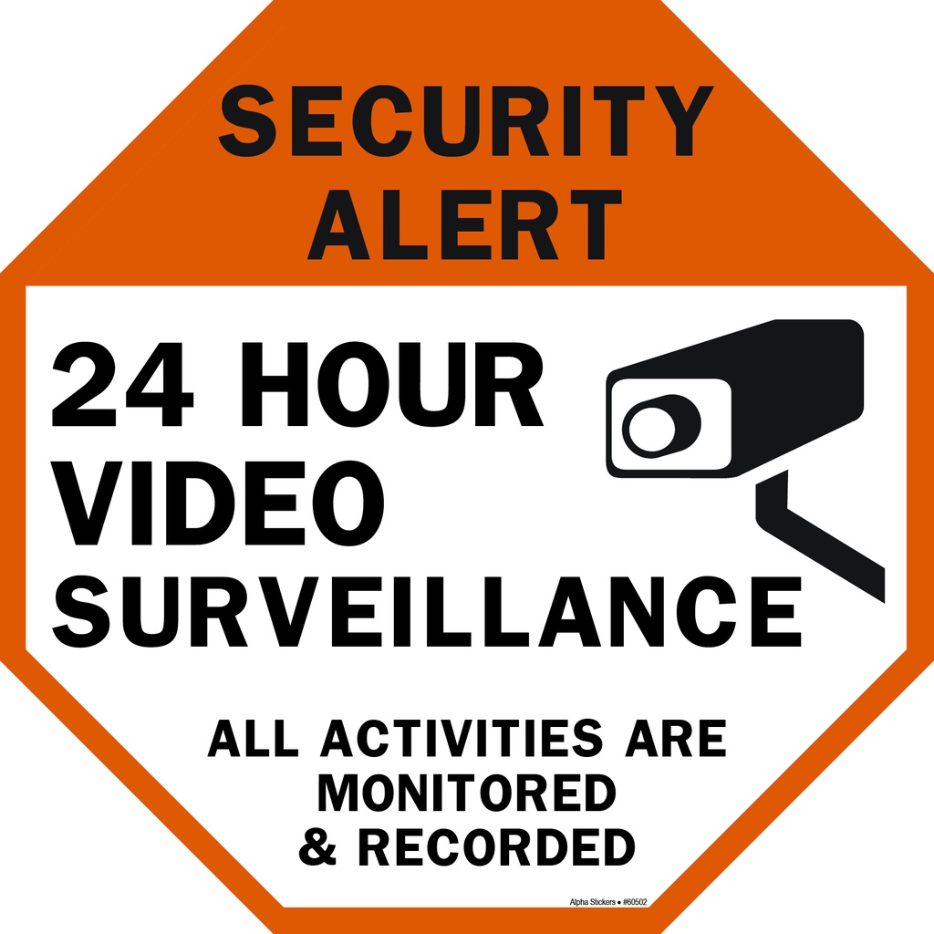 Security Alert 24 Hour Video Surveillance Sign. Vinyl Sticker Sign ...