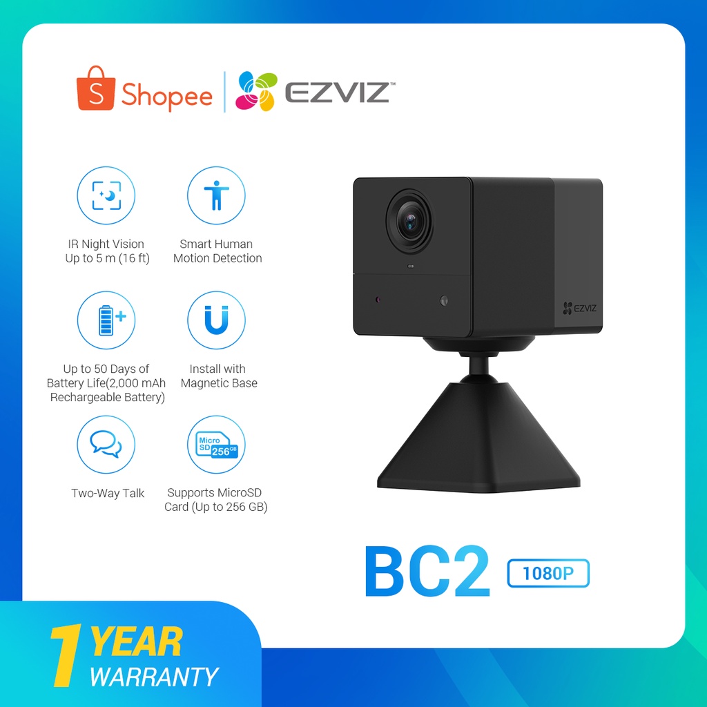 EZVIZ BC2 Mini CCTV Security Camera Home HD 1080P Rechargable Battery ...