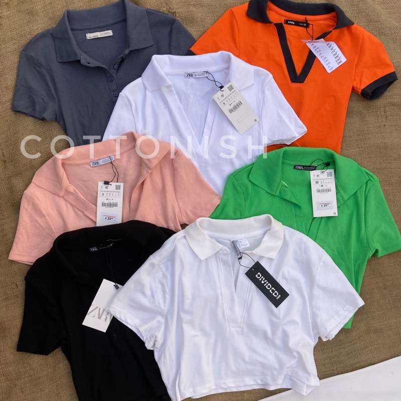 ZARA, Sinsay, H&M, Pull&Bear Branded Polo Crop Top for Women (Assorted ...
