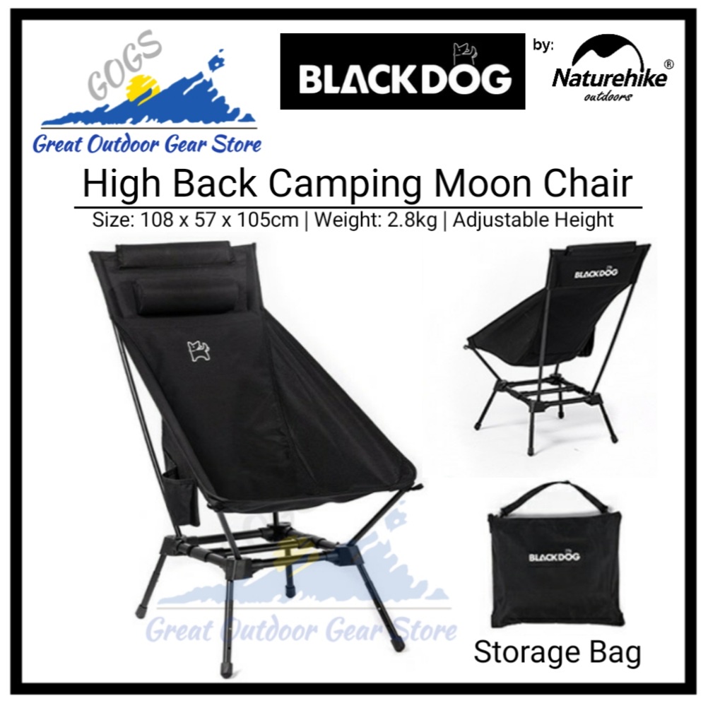 BLACKDOG High Back Black Moon Chair Aluminum Adjustable Height Beach