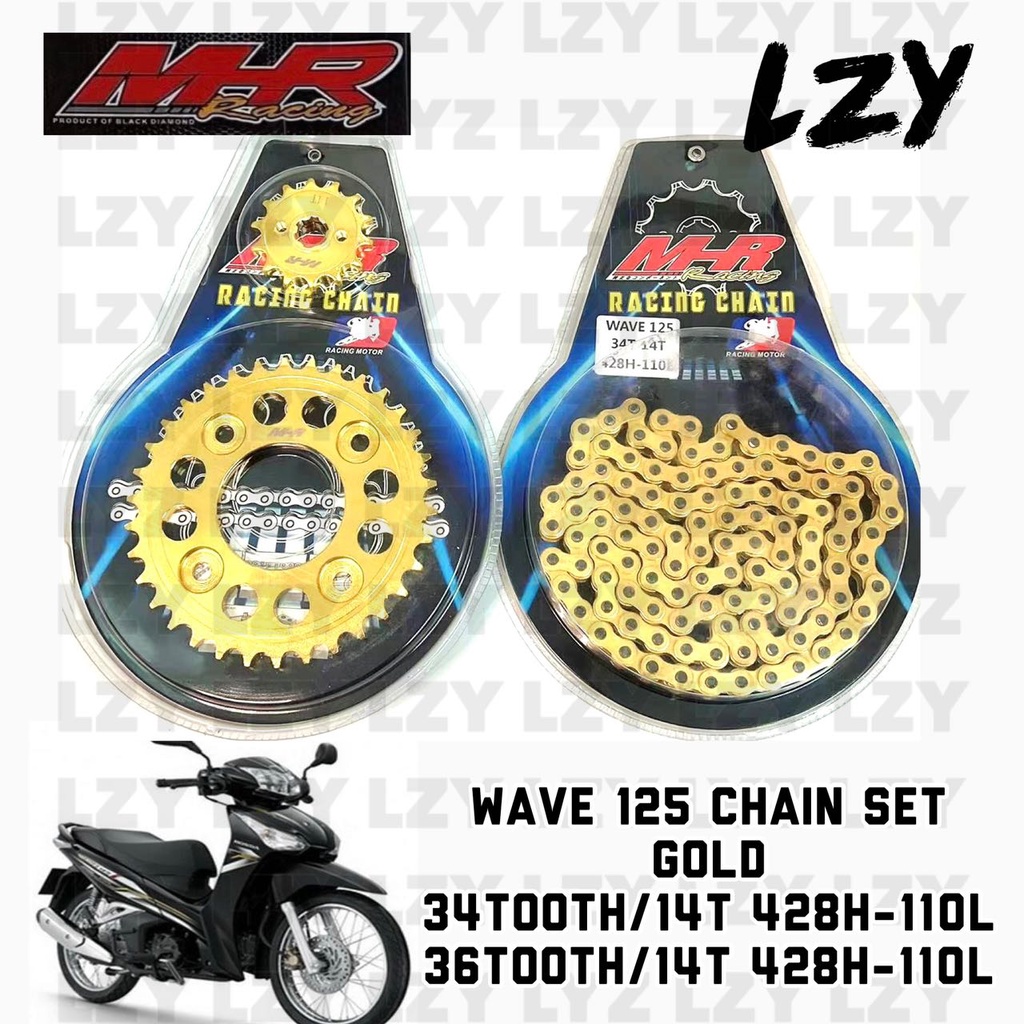 MHR Wave 125 / XRM 110 125 Sprocket Gold Chain Set Motorcycle (34T14T