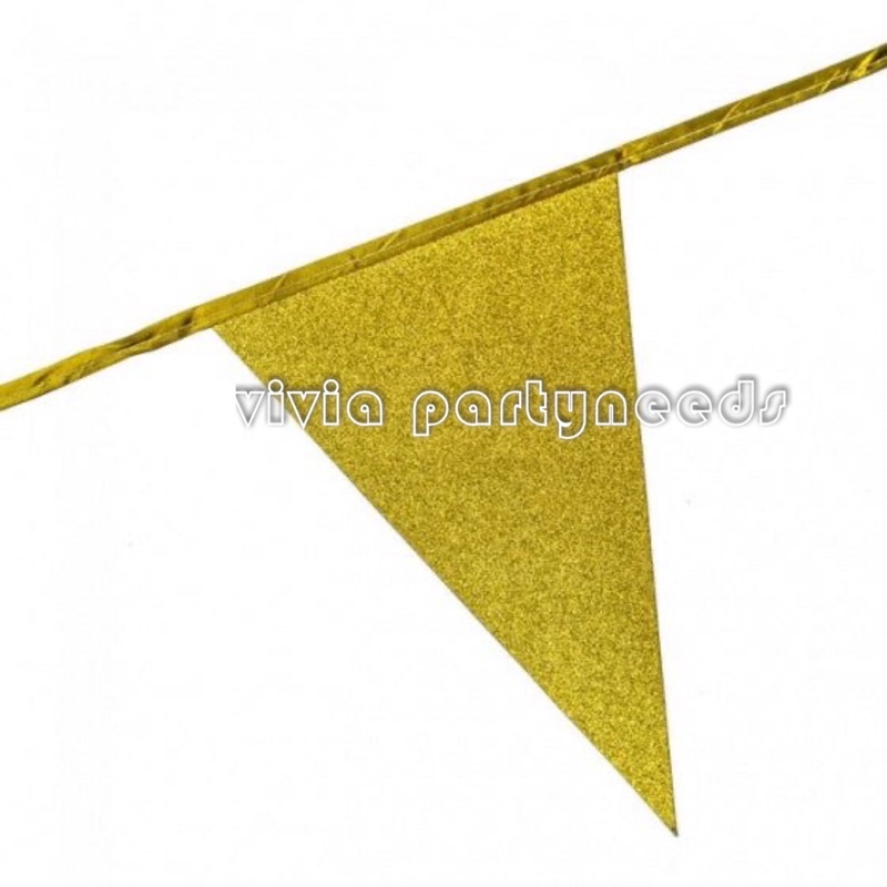 3M Gold Glitter Triangle Flag String Banner Garland Birthday Wedding ...