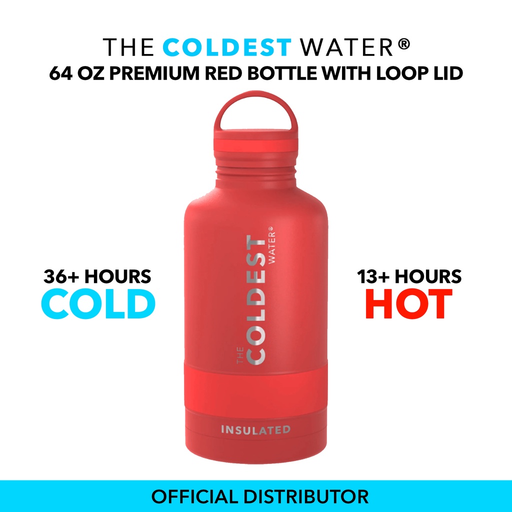 COLDEST Water Bottle 64 Oz (2 Liter) with Loop Lid Wide Mouth Thermos