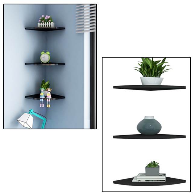 3PCS Floating Corner Shelf WallMounted Storage Rack Furniture Office