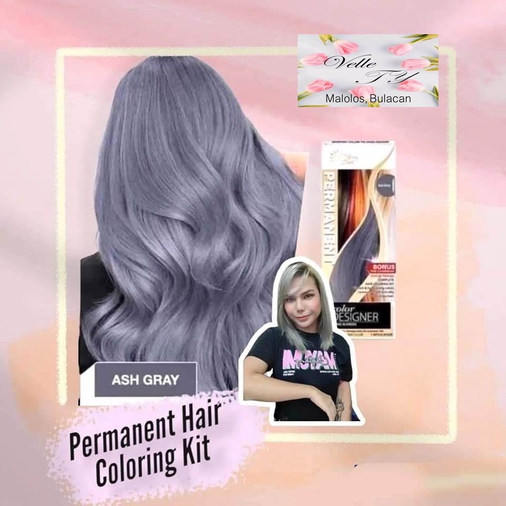 Pc Ash Gray Grey Permanent Hair Color Dye Complete Set 6 In 1 Merrysun Original Legit Shopee