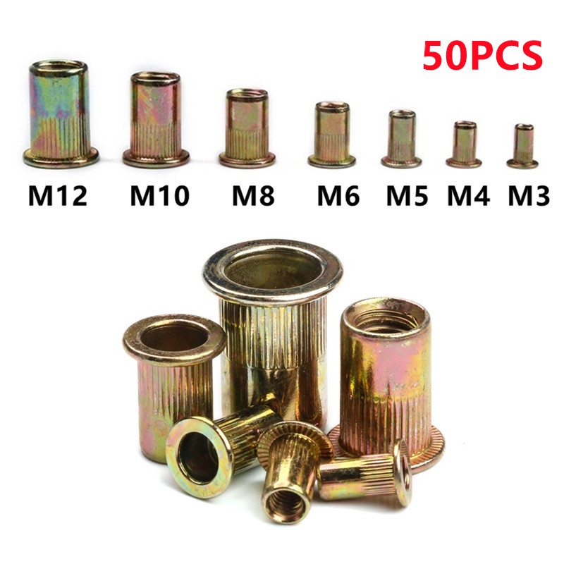 50pcs M3M12 Rivnut Steel Rivet Nut Insert Rivets Multi Size Flat Head
