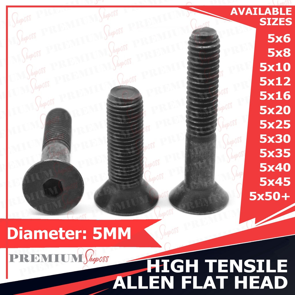 5pcs M5 5MM High Tensile Allen Flat Head Bolt Socket Head Cap Screw HT
