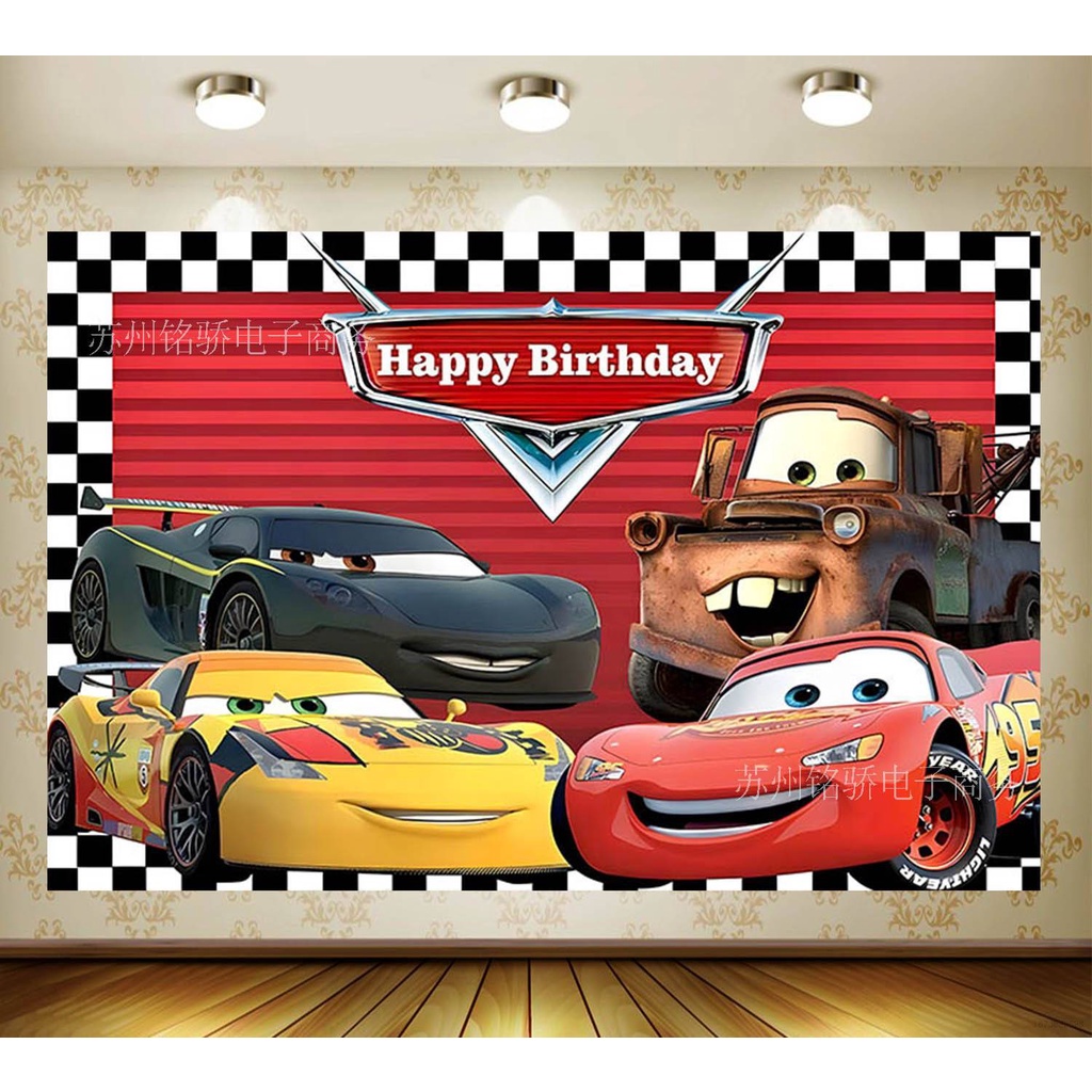 Kira Cars Lightning McQueen Birthday theme party decoration backdrop