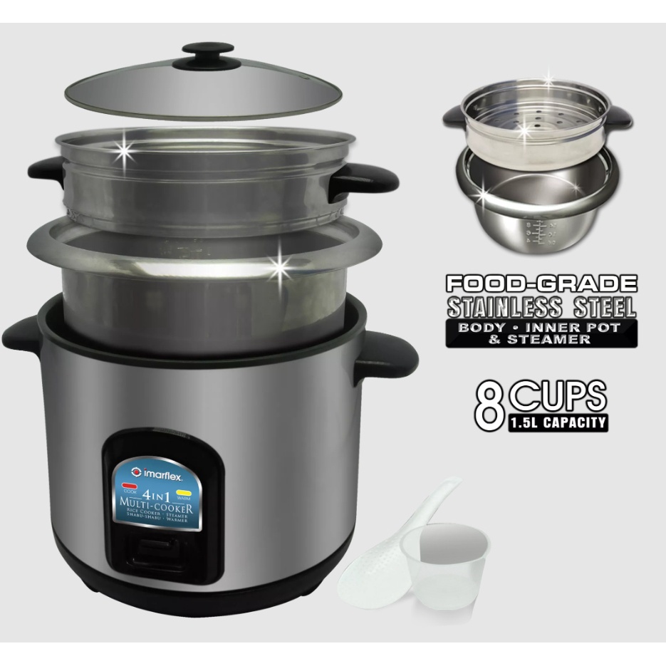 Imarflex Rice Cooker 1.5L 4 in 1 MultiCooker / Stainless Steel Body