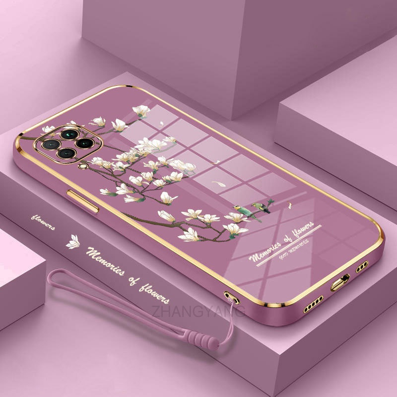 Casing Huawei nova 7i huawei p40 lite Phone case Electroplated silica gel  soft shell white orchid pattern camera full coverage