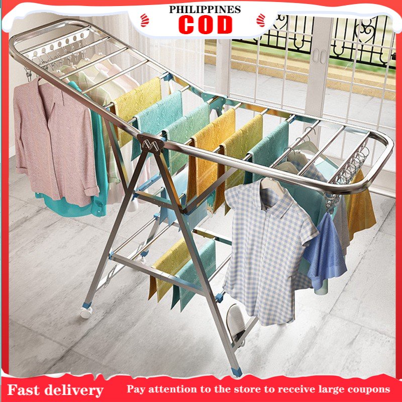 COD] Drying rack floor folding indoor household stainless steel drying ...