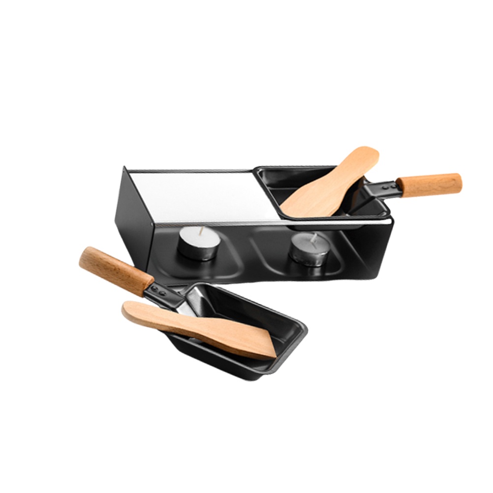 Raclette Cheese Set Fondue Pan Grill Pot Mini Stove Bakingmelter Dish