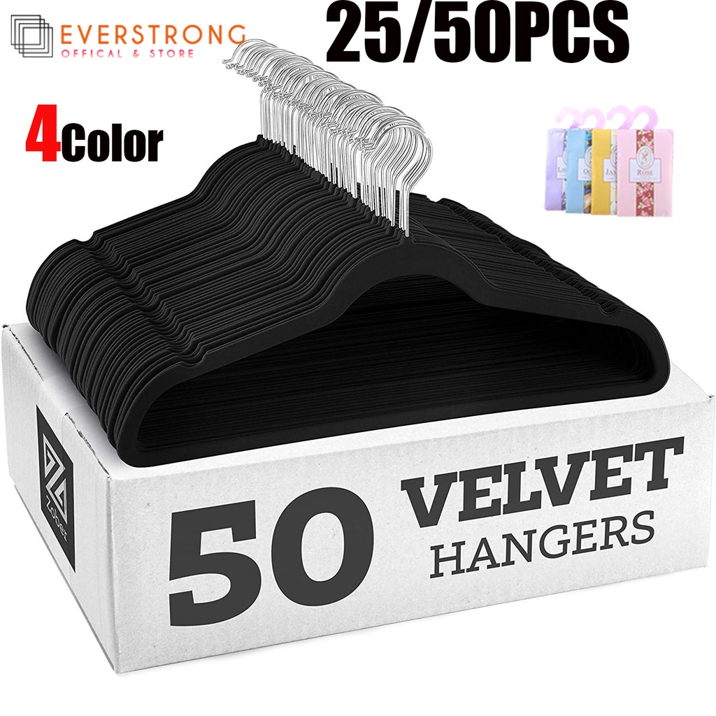 25/50 PCS Non-Slip Velvet Hanger Space Saver Elegant Design Classy ...