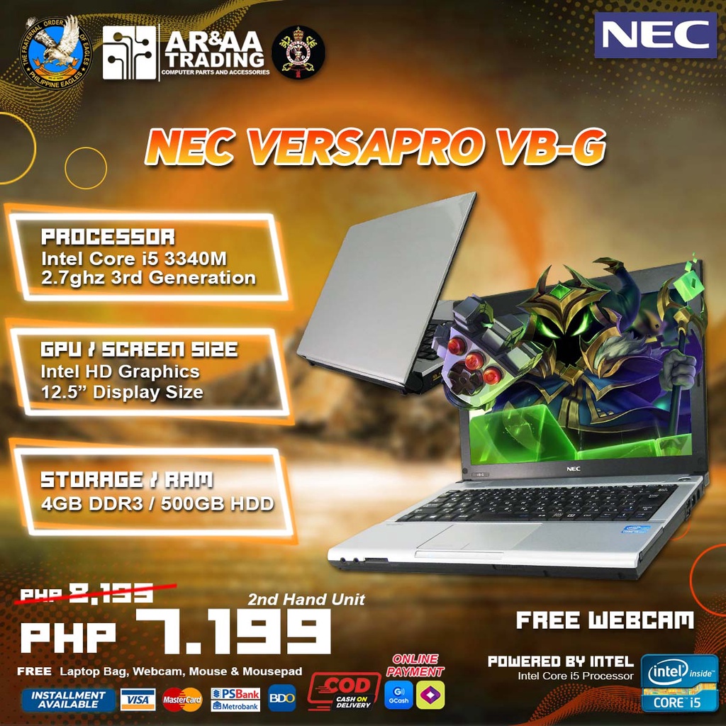 Laptop NEC VERSAPRO VB-G Intel Core i5 3340M 2.7ghz 4GB 500GB HDD (3rd  Generation) | Shopee Philippines