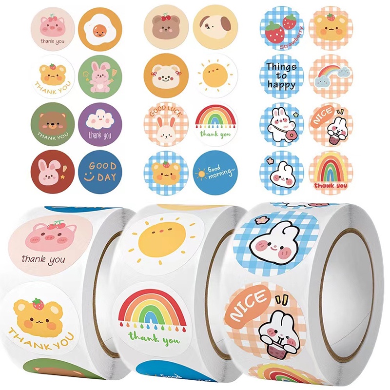 500 Stickers/rolls cartoon stickers self-adhesive label sealing ...