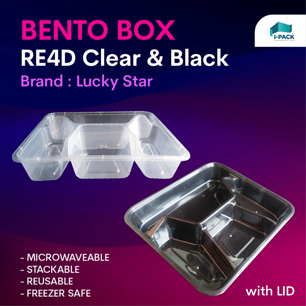 4 division bento box clear/black microwaveable sold by box 150pcs (4d ...