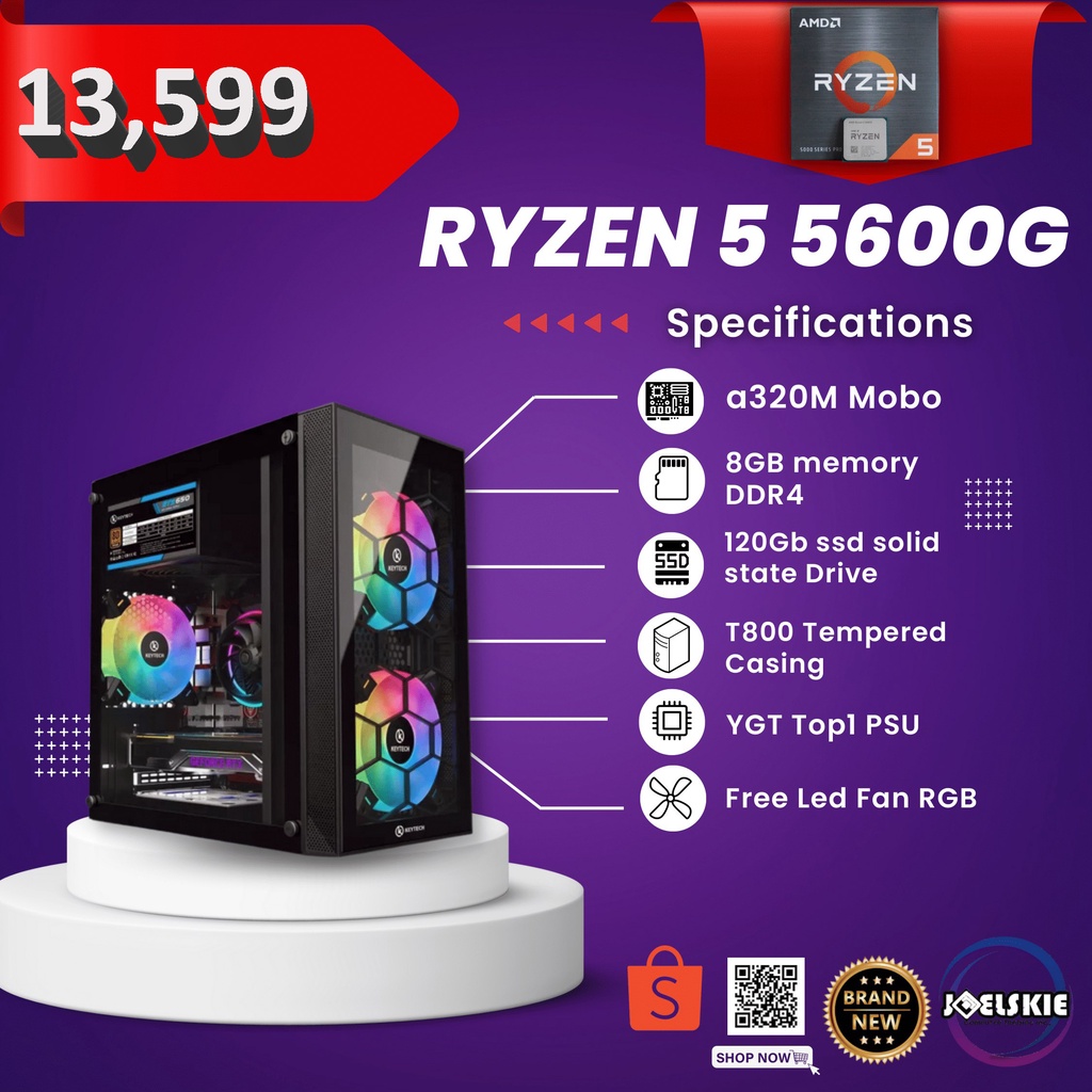 Ryzen 5 5600G Gaming Computer Desktop Full Set 8GB DDR4 RAM Radeon Vega ...