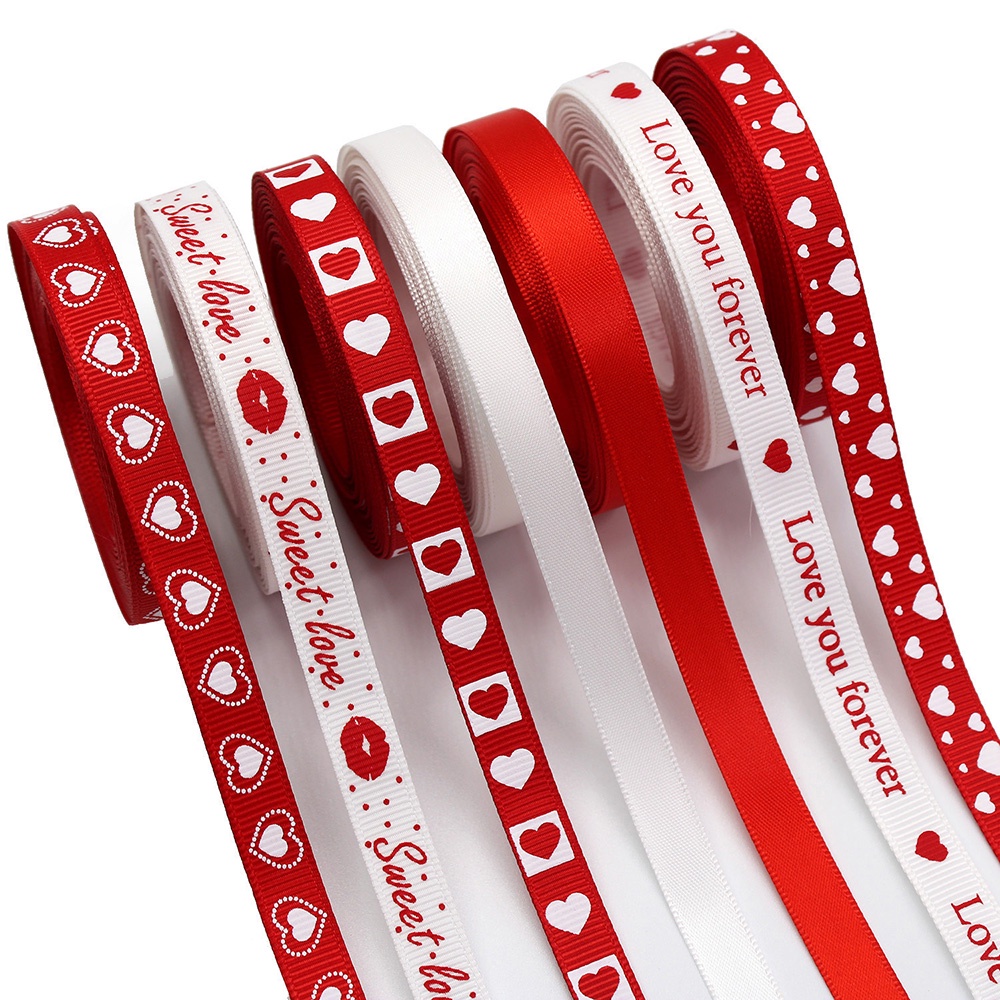Red White Love Grosgrain Ribbons Valentines Day Gift Wrap Ribbon Flower ...
