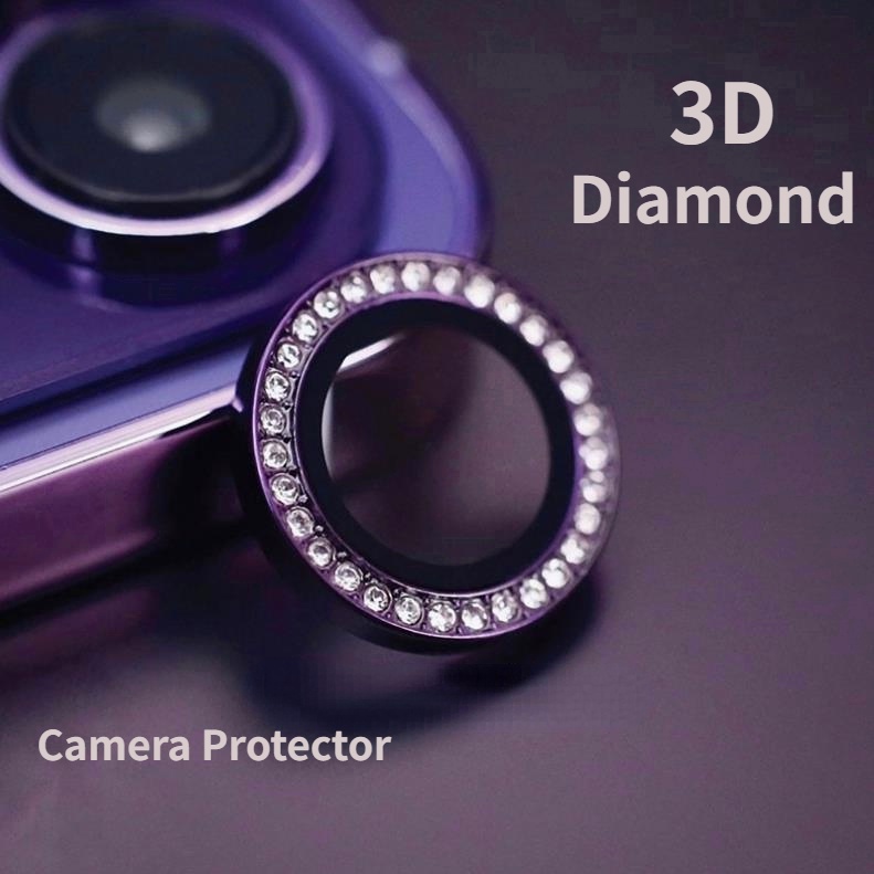 For iPhone 11 12 13 14 15 Pro Max Plus Mini 3D Diamond Camera Lens ...
