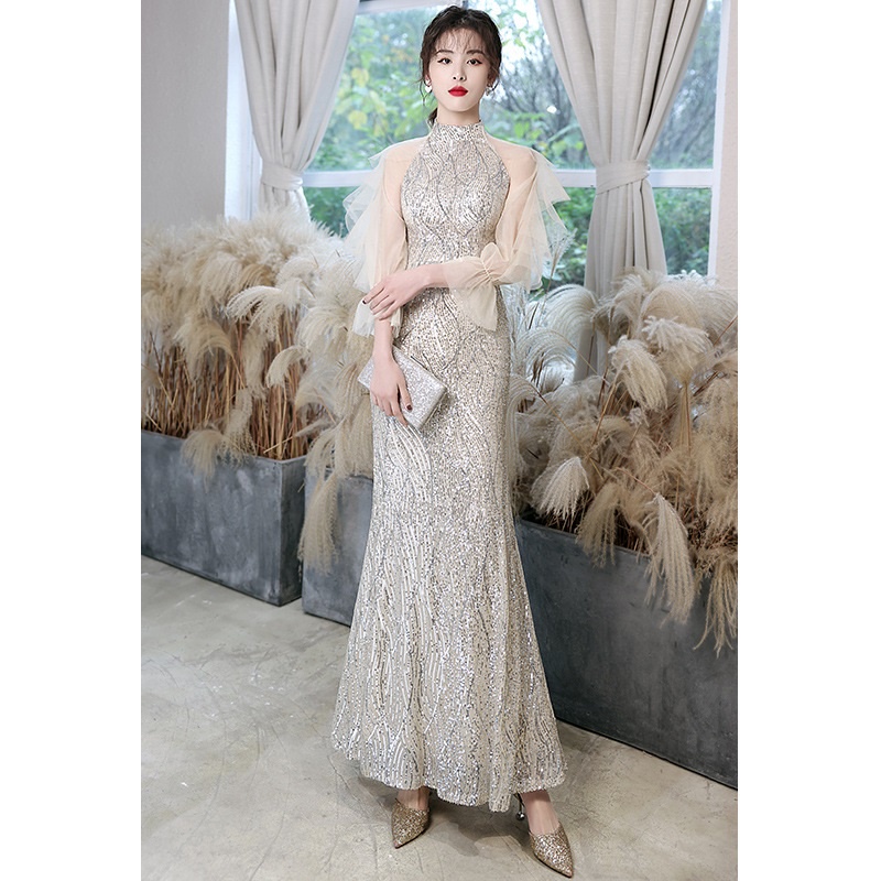 Long Sleeve Slim-fit Sheath Pearl Banquet Fishtail Evening Dress main image 0