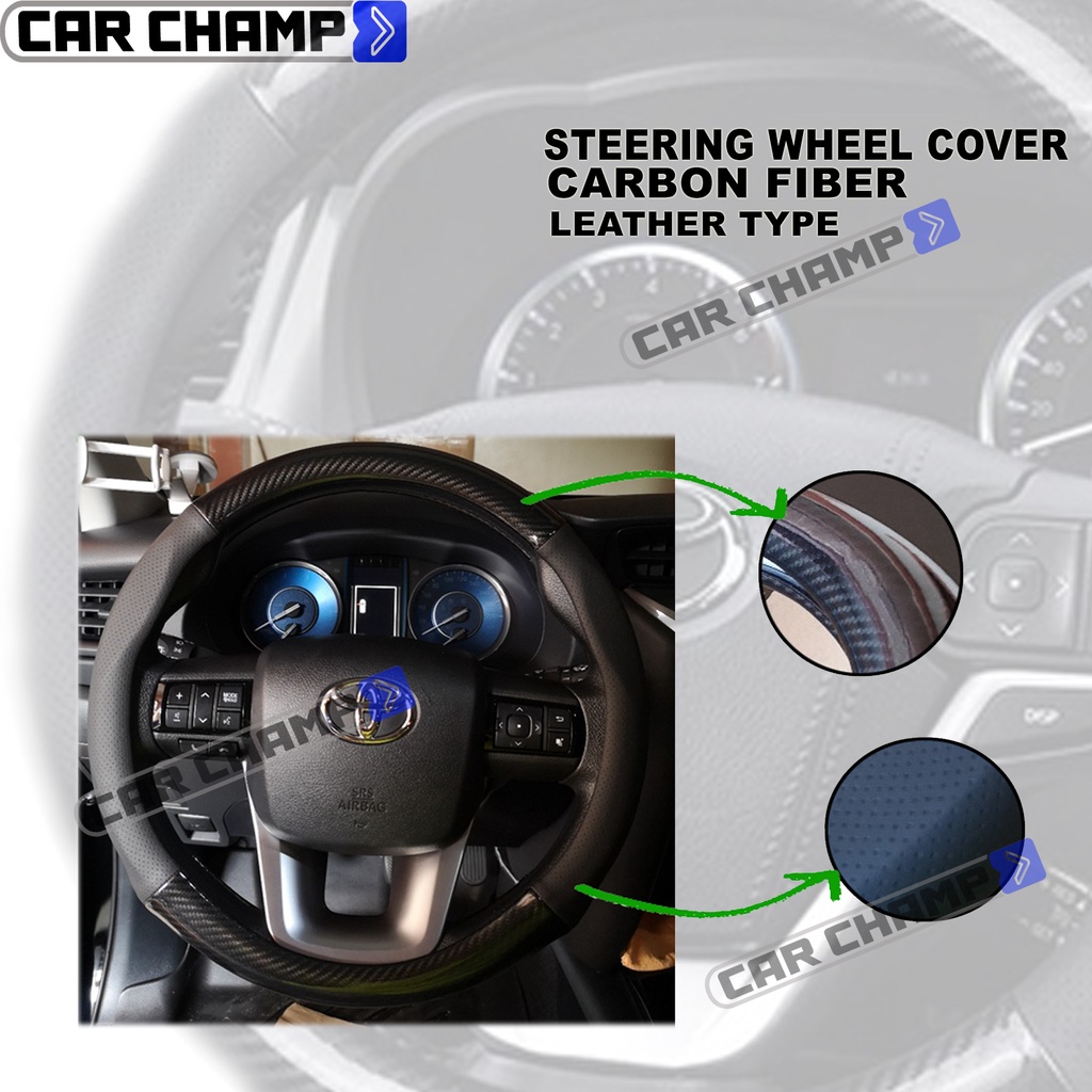 High Quality Car Steering Wheel Cover Carbon Fiber Leather Type BLACK